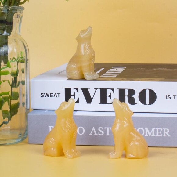 2.1 Inch Yellow Jade Wolf Healing Crystal Stone Energy Gemstone Statue For Home - Picture 2 of 6